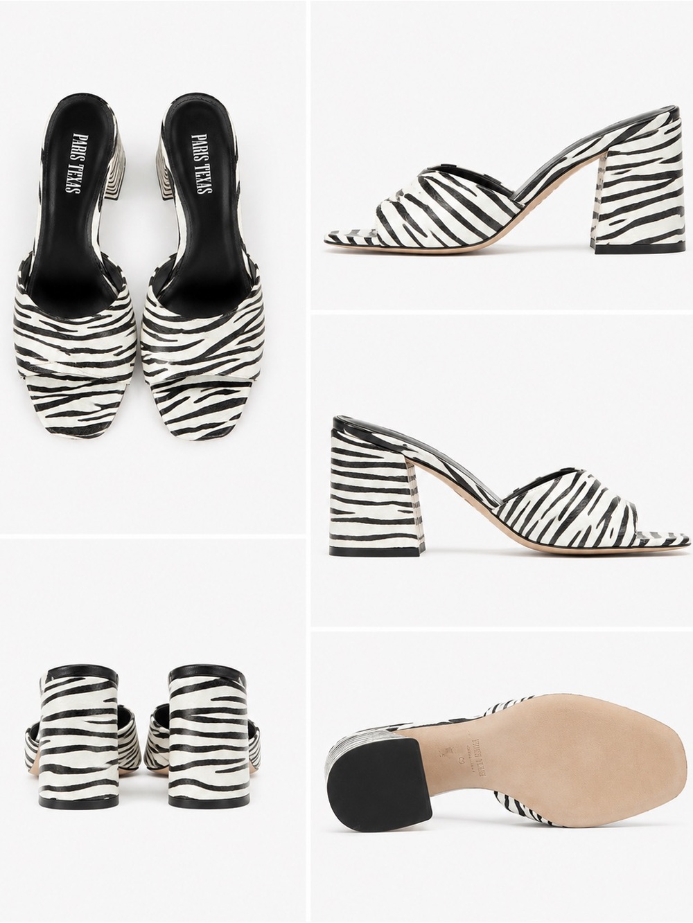Paris Texas Black and White Zebra-Print Slide Mules